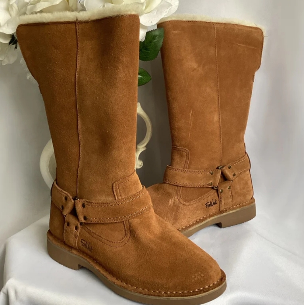 NEW FarWest Sabina tan camel suede shearling Calf height winter boots 9